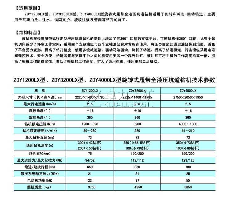 ZDY1200LX/ZDY3200LX/ZDY4000LX旋轉(zhuǎn)式履帶全液壓坑道鉆機(jī)